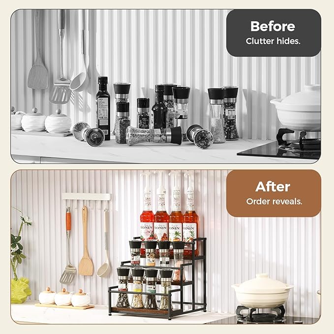 ICOHOT Coffee Syrup Rack Organizer, 3-Tier 12 Syrup Bottles Holder Stand for Coffee Bar, Liquor Bottle Display Shelf Bar Shelf Stand Countertop Rack for Syrup, Wine, Spice