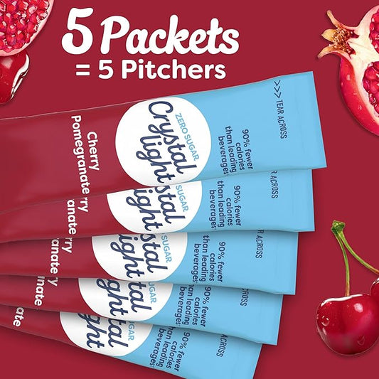 Crystal Light Zero Sugar Cherry Pomegranate Drink Mix, Naturally Flavored Powdered Beverage Packets, Low Calorie Water Flavoring for Pitchers, 10 Quarts per Box, 2.2 Oz (Pack of 12)