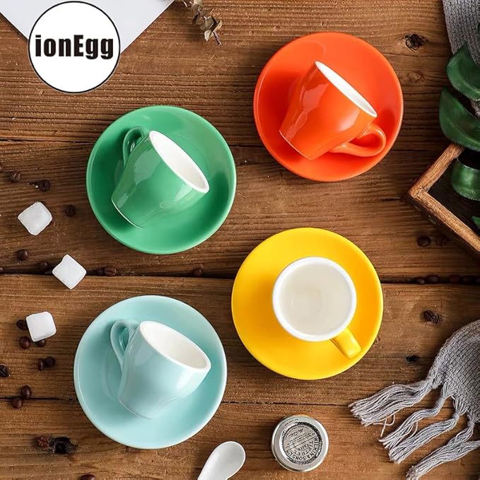 ionEgg Porcelain Espresso Cup with Saucer, Espresso shot Cup, 80ml/2.7Oz, Black…