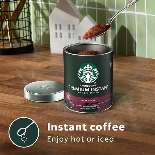 Starbucks Premium Instant Coffee, Dark Roast Coffee, Arabica Beans, Three 3.17 oz Tins