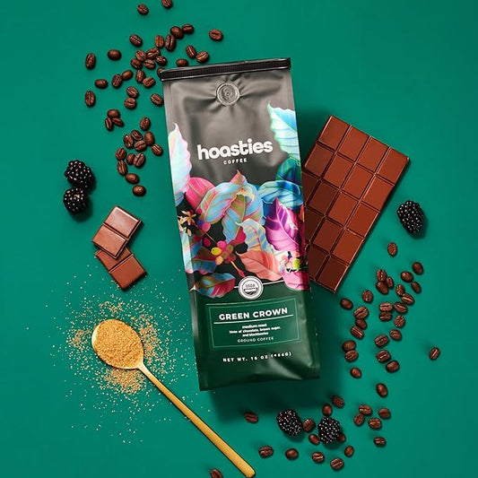 Hoasties Coffee Green Crown - Medium Roast Ground Organic Coffee, Made with 100% Colombian Arabica Coffee Beans, 16 ounces