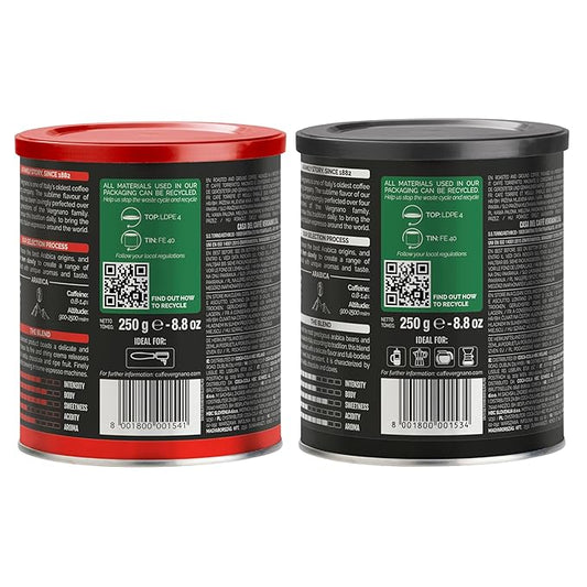 Caffe Vergnano Italian Ground Coffee Moka & Espresso Variety (2 Pack)