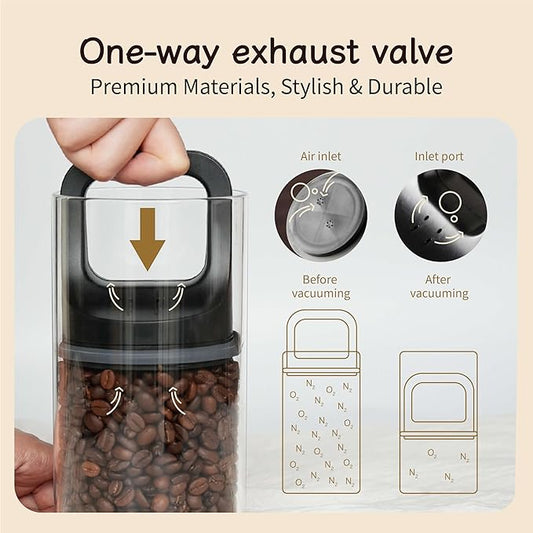 Premium Coffee Canister with Vacuum Seal Technology, Airtight Coffee Bean Storage Container with Push Lid, Borosilicate Glass Container for Freshness (1450ml/50oz)