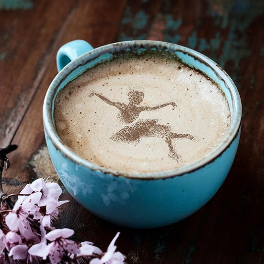 NAKLEO Coffee Stencils and Cookies Decoration 14Pcs 2.8”x2.8” and 4.3”x4.3”, Reusable Plastic Baking Templates, Ballerinas Dancers Ballet, Barista DIY Art Craft, Capuccino Latte Chocolate Cake Biscuit