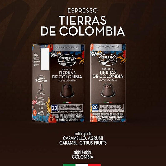 ESPRESSO ITALIA 100 Aluminum Capsules Compatible with Nespresso Original Lines Machines - TIERRAS DE COLOMBIA BLEND, Italian Espresso Coffee Pods