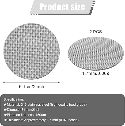 2pcs 51mm Espresso Screen Filter, 316 Stainless Steel Espresso Puck Screen 150μm Reusable Espresso Portafilter Puck Screen Sturdy Coffee Screen Filter Mesh for Espresso
