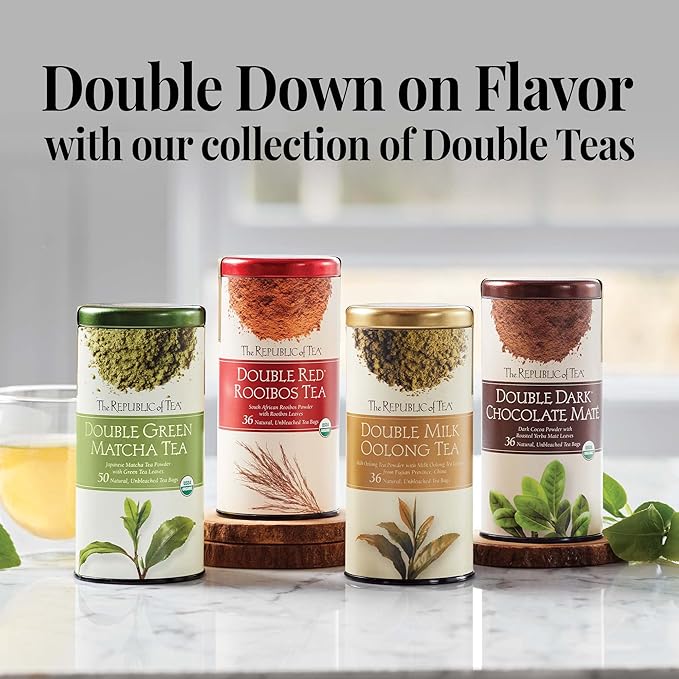 The Republic of Tea - Organic Double Green Matcha Tea Refill Pack, Naturally Caffeinated Japanese Green Tea Powder and Leaves, Steeps 250 Cups