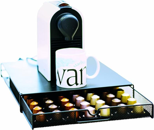 Deco Brothers OriginalLine Pod Holder Mesh Drawer, 56 Nespresso Capsule Organizer, Black