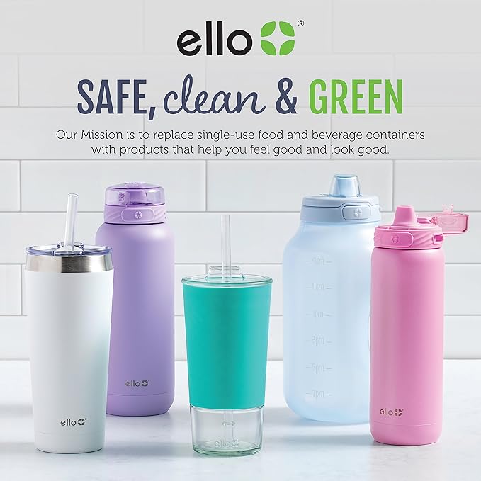 Ello Ellies 16oz Plastic Kids Water Bottle with Straw and Built-in Carrying Handle and Leak-Proof Locking Lid for School backpack, Lunchbox and Outdoor Sports, Dino