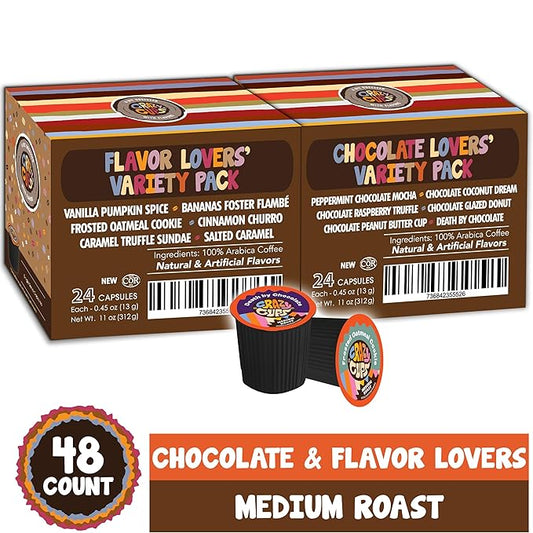 Crazy Cups Flavored Coffee Pods Variety Pack - Coffee Flavors and Chocolate Coffee Flavors for Keurig K Cups Machines, Medium Roast, Single Serve Coffee Pods, 48 Count
