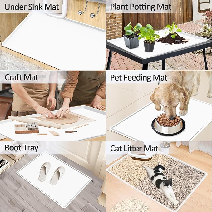 TOHONFOO White Silicone Coffee Maker Mat with Raised Lip, 19.7 x 15 in