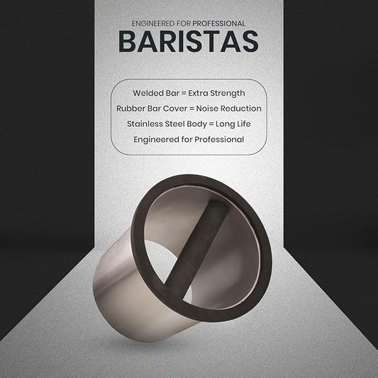 Rattleware Premium Stainless Round Knock Box (6.25" x 7.5") - Bottom Closed, Space-Saving Espresso Grounds Disposal Solution - Ideal for Home & Cafe Baristas