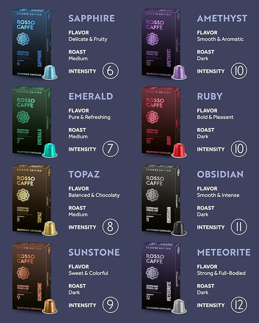 ROSSO CAFFÈ Espresso Coffee Pods, Compatible with Nespresso Original Machines, Reserve Variety Pack, 160 Capsules - Made in Italy