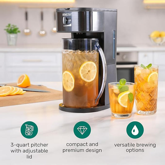 Homecraft 3-Quart Iced Coffee and Tea Maker with Filter Basket, Flavor Enhancer, Adjustable Brew Strength, Black