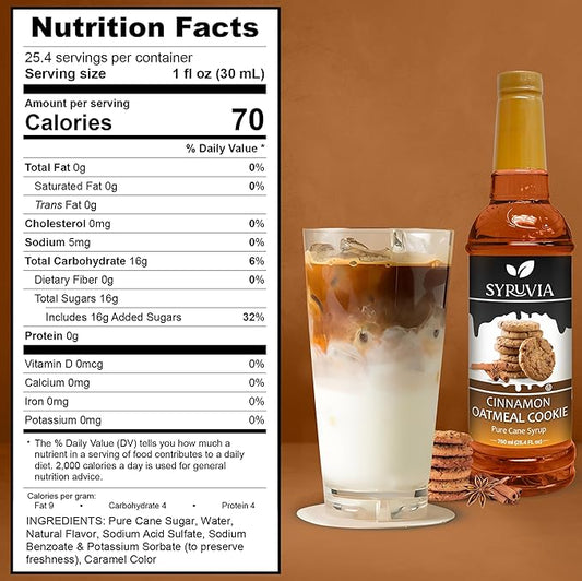 Syruvia Coffee Syrup, Cinnamon Oatmeal Cookie Flavored Syrup for Drinks, Lattes, and Desserts – 25.4 fl oz, With Pump