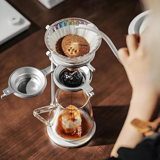 Pour Over Coffee Stand Adjustable Coffee Dripper Stand with 2 Pcs Espresso Cooling Ball, Aluminum Alloy Coffee Maker Holder Elegant Gift for Coffee Lovers (Silver)