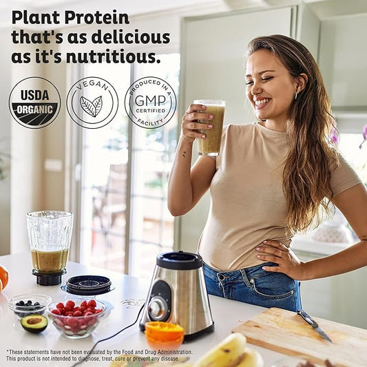 KOS Vegan Protein Powder, Salted Caramel Coffee - Low Carb Pea Protein Blend, Organic Plant Superfood Rich in Vitamins & Minerals - Keto, Dairy Free - Meal Replacement for Women & Men - 15 Servings