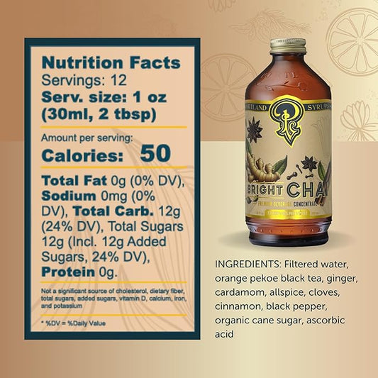 Portland Syrups Bright Chai Syrup – Premium Concentrate for Coffee, Lattes & Mocktails | 12 oz, 12 Servings