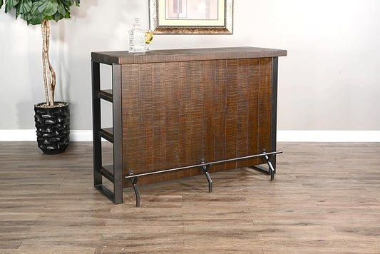 55 - Inch Homestead Bar, W/Open Storage&&Metal framing &Metal Foot Rail (Tobacco Leaf Finish)