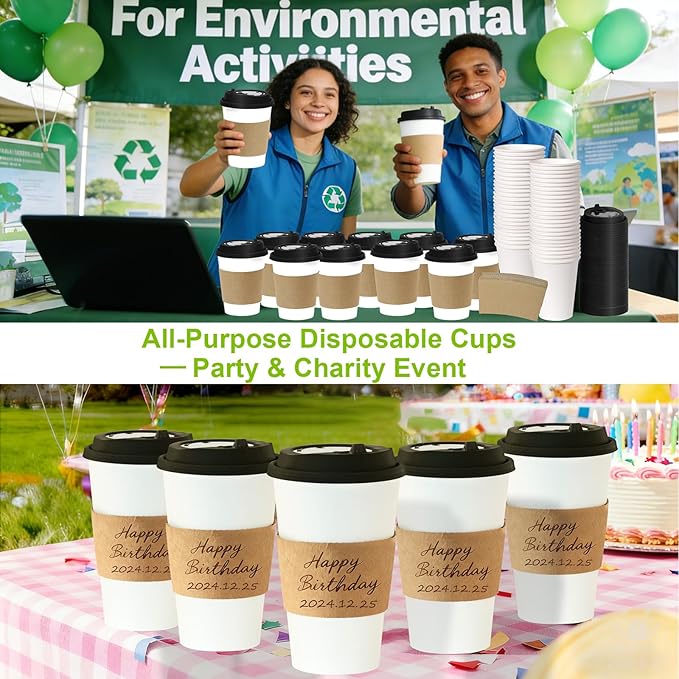 12 oz PLA White Disposable Cups 100 Packs Eco Conscious Leak Proof Sturdy for Hot Beverages Takeout