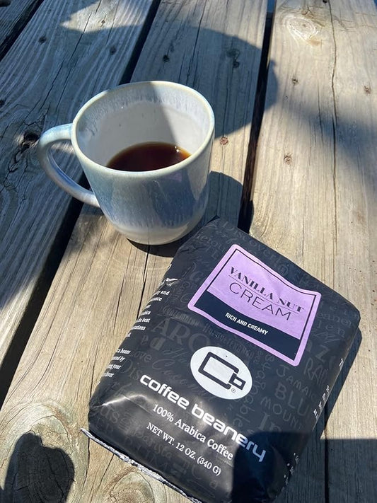 Coffee Beanery Vanilla Macadamia Nut Flavored Coffee SWP Decaf, 1-1.75oz Try Me Size Coffee Sampler, Light-Medium Roast
