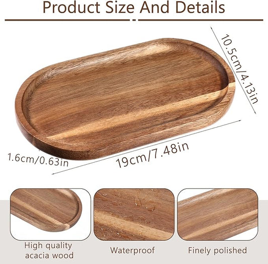 Small Acacia Wood Serving Trays Mini Wooden Platters Wooden Vanity Tray Dispenser Wood Counter Plates Bathroom Countertop Organizer Trays Coffee Bar Tray Appetizer Serving Board Snack Serve Board