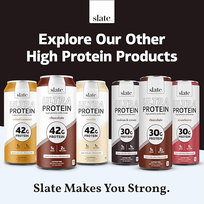 Slate Milk - High Protein Milk Shake - Classic Chocolate - Lactose Free, 20g Protein, 1g Sugar, 100 Calories, 2g Net Carbs, No Added Sugar - Natural, Breakfast Boost, Post Workout - 11 fl oz, 12 Cans
