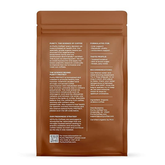 Purity Coffee PROTECT Light-Medium Roast Ground Coffee for Liver Vitality - USDA Organic and Third-Party Tested for Antioxidants, Mold, Mycotoxins and Pesticides - 12oz (Purity Protect, light_roast) | Ground| PROTECT