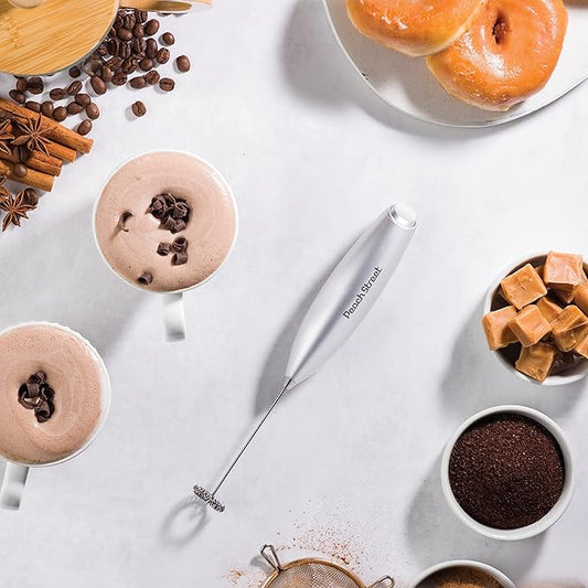 Powerful Handheld Milk Frother, Mini Milk Foamer, Battery Operated (Not included) Stainless Steel Drink Mixer for Coffee, Lattes, Cappuccino, Frappe, Matcha, Hot Chocolate.