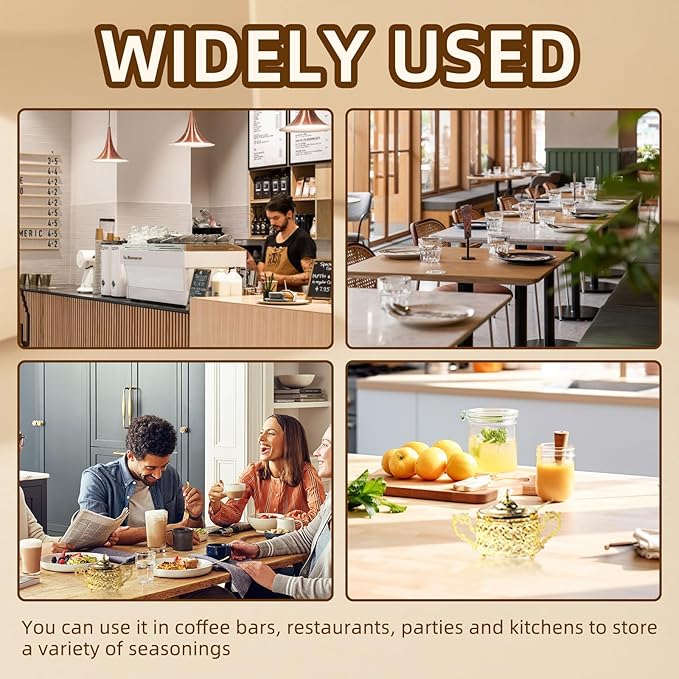 Flylin Sugar Bowl, Turkish Sugar Bowl with Lid and Spoon for Candy Cookie Honey, Golden Vintage Glass Seasoning Jar for Home and Kitchen Coffee Bar (4)