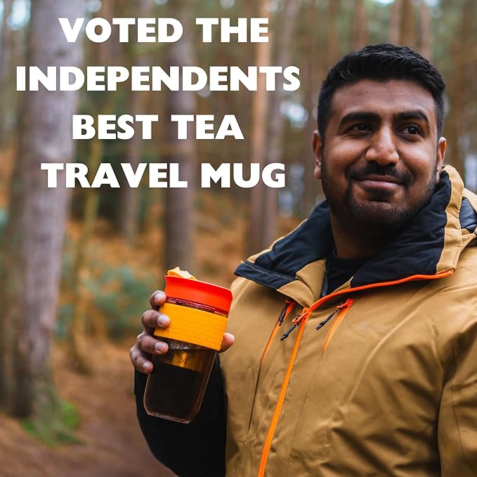 Large Travel Mug Loose Tea Infuser - Detachable Tea Strainer with Spill Proof Lid - 18oz/530ml BPA-Free Reusable Glass Travel Coffee Cup with Silicone Band (Blue, 18oz)