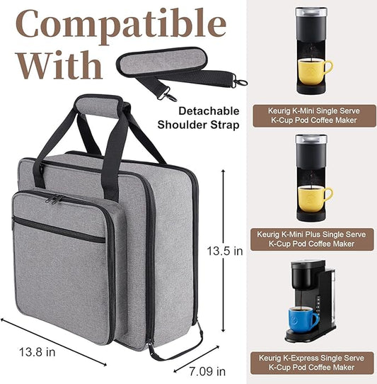 Portable Carrying Coffee Maker Travel Bag Match for Keurig K-Mini/K-Mini Plus/K-Express, Single Serve Coffee Machine Travel Bag with Padded Shoulder Straps Includes Multiple Storage Bags, Black
