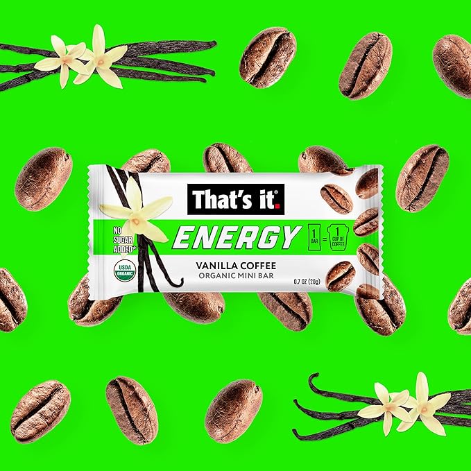That's it. Organic Energy Coffee Mini Bars-Vanilla Coffee ( 1 Mini Bar = 1 Cup of Coffee ) Grab and Go,No Added Sugars,Non-GMO,Caffeine Power Snack,Kosher,Allergy Friendly (Vanilla Coffee-15 Pack)