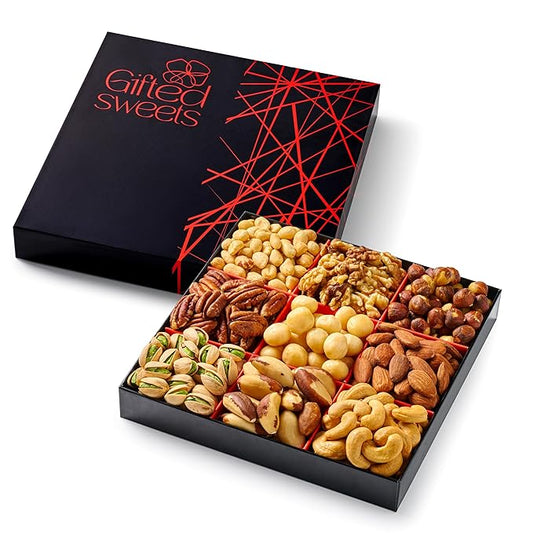 Nuts Gift Box - 9 Variety - Gourmet Nut Gift Basket - Healthy Nut Gift Tray - Holiday Premiun Gourmet Nuts