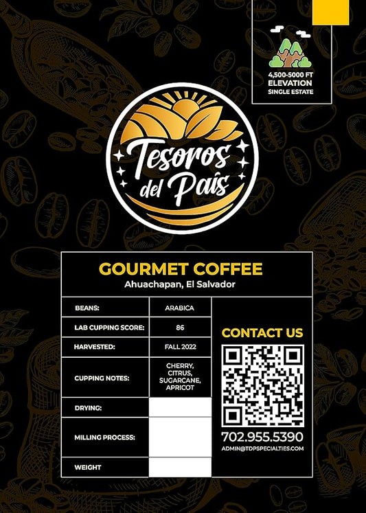 Tesoros Del Pais Green Unroasted Coffee Beans Ahuachapan, El Salvador Single Estate High Elevation (Wet Milled, 5 lb)