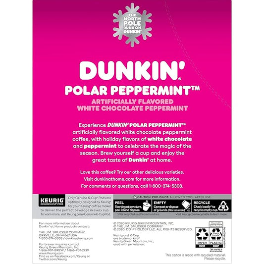 Dunkin Donuts Limited Edition Holiday Coffee K Cups - Polar Peppermint -1 Box of 22 Seasonal Kcup Pods For Keurig Coffee Makers