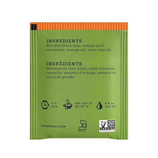 Stash Tea Orange Spice Black Tea - Caffeinated, Non-GMO Project Verified Premium Tea with No Artificial Ingredients, 20 Count (Pack of 6) - 120 Bags Total