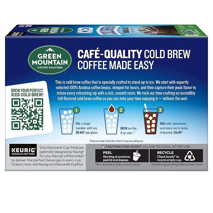 Green Mountain Coffee Roasters Original Black Iced Cold Brew Coffee, Single Serve Keurig K-Cup Pods, 60-Count Box (6 Packs of 10)