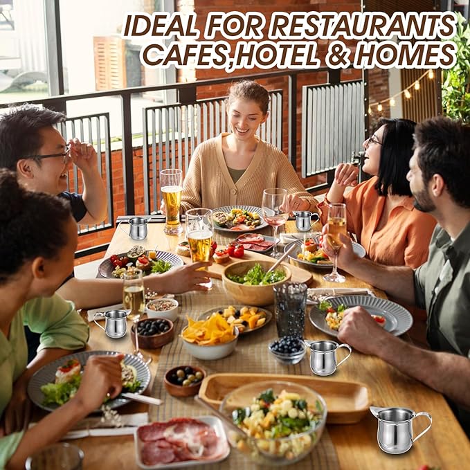 36 Pcs Stainless Steel Bell Creamers, 3 oz Mini Creamer Pitcher with Handle and Pouring Spout Cup Container for Serving Milk Coffee Salad Dressing Maple Syrup Espresso Machine Restaurant Cafes