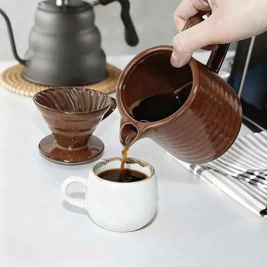 Vintage Ceramic Pour Over Coffee Maker with V60-Style Dripper and 40 Paper Filters (Red)