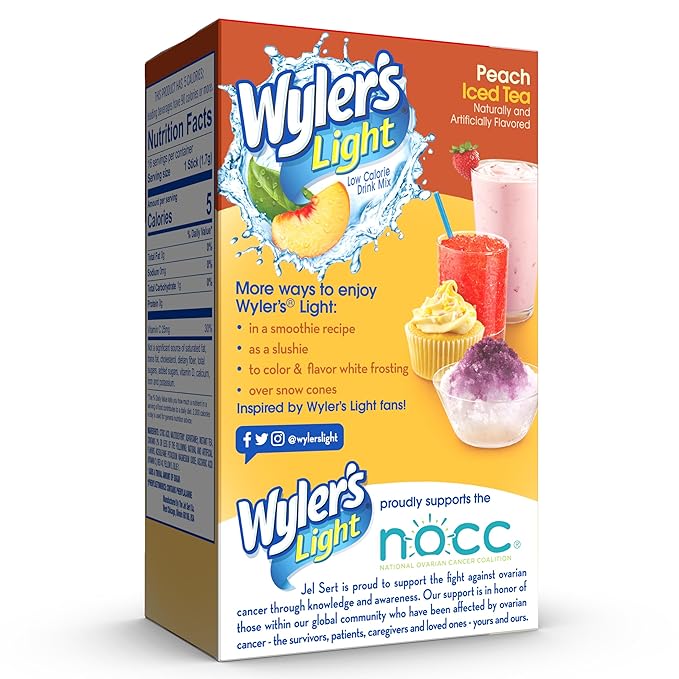 Wyler's Light Singles To Go Powder Packets, Water Drink Mix, Peach Iced Tea, 16 Count, 6 Boxes (96 Single Servings)