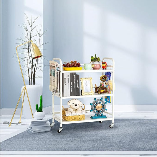 HDANI 3 Tier Metal Rolling Utility Cart,High Capacity Multi Purpose Heavy Duty Cart for Office,Kitchen,Living Room,Bedroom,White