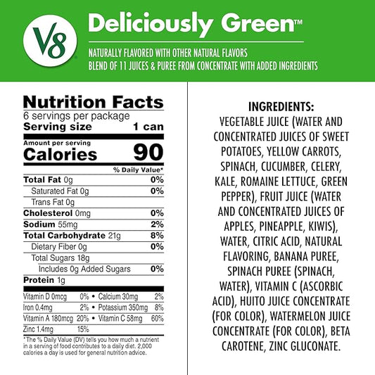 V8 Deliciously Green 100% Fruit and Vegetable Juice, 8 fl oz Can (24 Pack)
