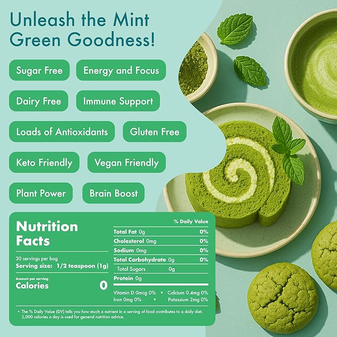 Mint Matcha Green Tea Powder From Japan - 1.06 oz / 30 g - With Mint Adaptogen- Ceremonial Grade & Sugar Free - No Fillers or Milk Powders - Tested For Heavy Metals & Radiation - First Harvest & Shade Grown Matcha Powder
