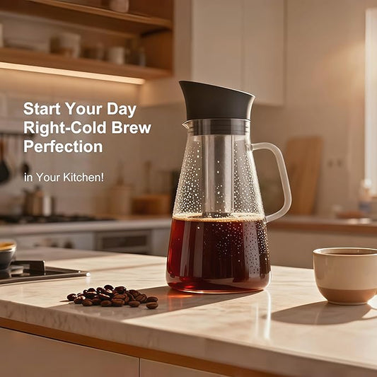 Cobalance Classic Glass Cold Brew Coffee Pitcher, 50oz, Removable Mesh Filter & Secure Lid