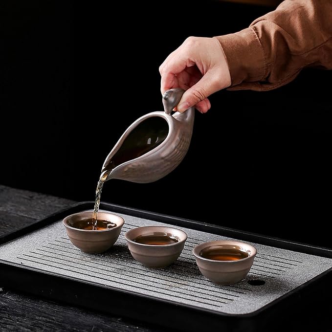 Semi Automatic Tea Set Ceramic Teapot with Infuser Magic Teapot with 8 cups (Antique Brass Dragon- D)