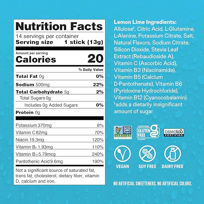 Liquid I.V. Hydration Multiplier Sugar-Free - Lemon Lime | Electrolyte Powder Drink Mix | 1 Pack (14 Servings)