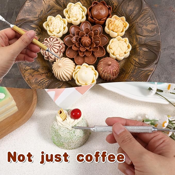 2 PCS Latte Art Pen with Wood Handle Coffee Stencils Latte Art Stainless Steel Lattes Arts Tools Double-Ended Barista Tool for Coffee Bar Travel Home and Cafe Use