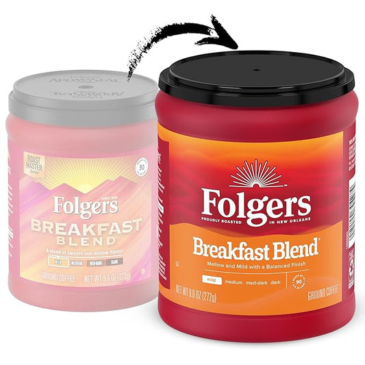 Folgers Breakfast Blend Ground Coffee, Smooth & Mild Coffee, 9.6 Ounce Canister