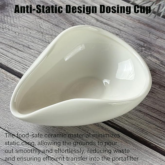 2PCS Ceramic Coffee Bean Dosing Cup – Precise Coffee Grounds Measuring Tool – Anti-Static, Food-Safe Ceramic Design White